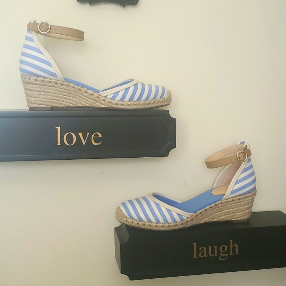 Crown & Ivy Nautical Blue White Stripe Espadrille Wedge